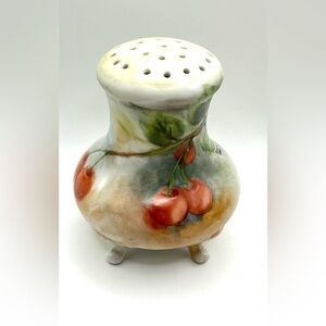 Rare-Signed Victorian Hand Painted Cherry Fruit Porcelain Powder Shaker